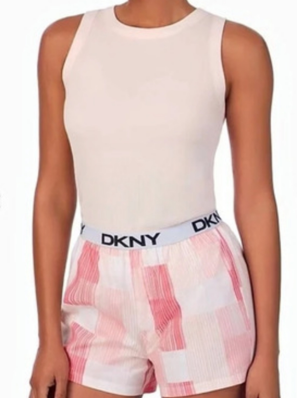 DKNY Women's 2-Piece Tank Top & Short Set Pink & White Shorts NWT